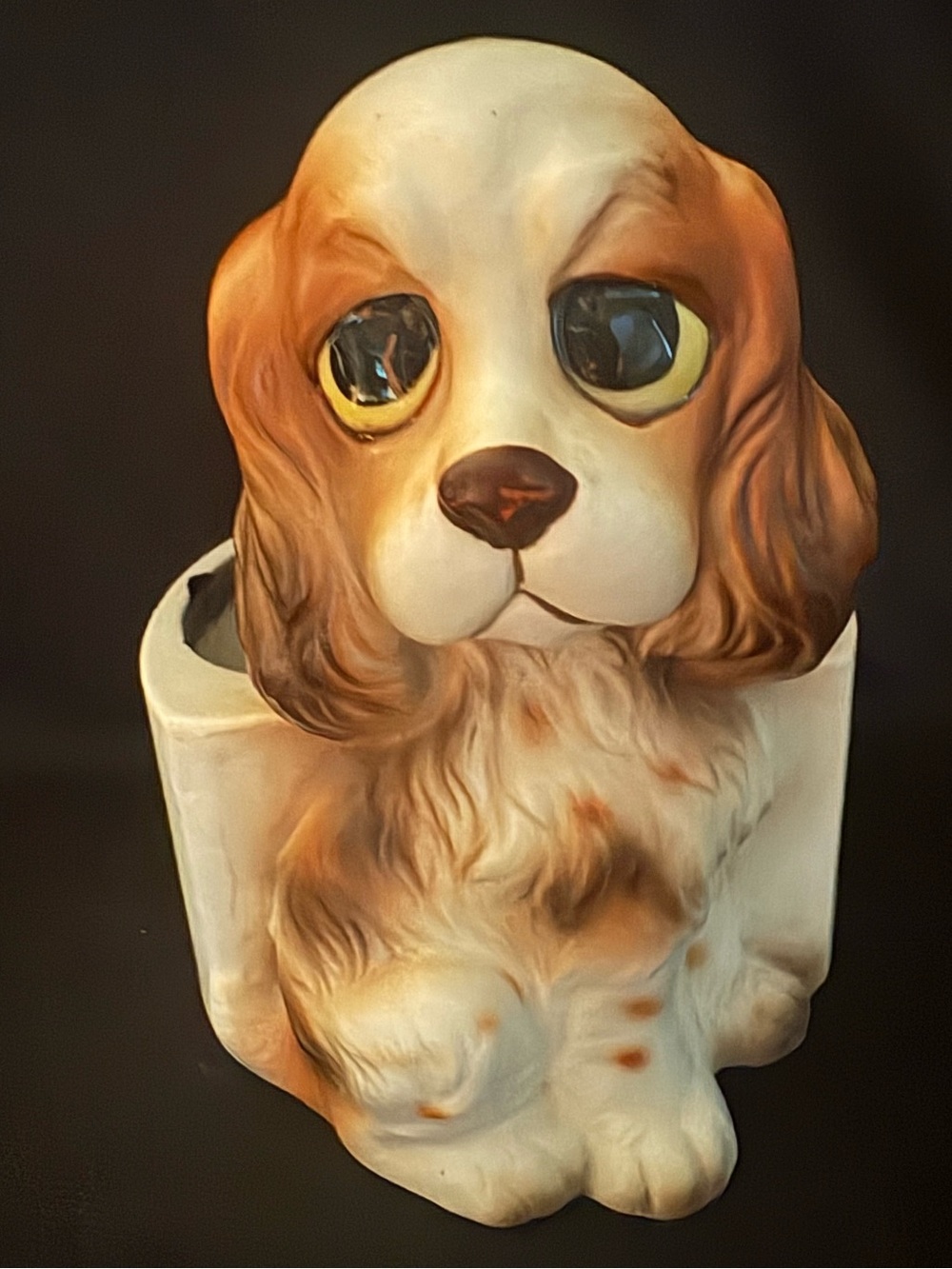 Vintage Lefton Ceramic Cavalier King Charles Spaniel Dog Planter